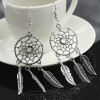 Silver Color Retro Personality Hollow Out Dreamcatcher Round Long Tassels Earrings For Women Fashion Simple Jewelry Gifts
