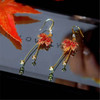 French Vintage Crystal Zircon Red Maple Leaf Earrings for Women Temperament Rhinestone Tassel Earrings Party Jewelry Bijoux Gift