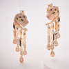 Designer Collection Style Women Lady Setting Zircon Tassels Green Eyes Leopard Head Plated Gold Color Ear Clip Stud Earrings