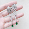 Europe America Designer Luxury Women Lady Setting Full Czech Zircon Green Eyes Leopard Head Tassels Stud Earrings