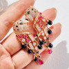 Designer Collection Style Women Lady Setting Zircon Tassels Green Eyes Leopard Heads Plated Gold Color Ear Clip Stud Earrings