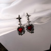 Y2K Goth Liquid Heart Cross Star Pendant Earrings Women Red Zircon Love Dangle Earring Gothic Irregular Tassel Earrings