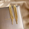 Vintage Gold Color Bar Long Thread Tassel Drop Earrings For Women Glossy Geometric Korean Earring New Fashion Wedding Jewelry