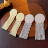 Vintage Gold Color Long Metal Tassel Drop Earrings for Women Glossy Round Korean Earring Fashion Jewelry 2023 New