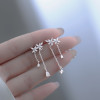 korean fashion earrings for women long tassel silver color heart drop flower jewelry party statement earrings hanging pendientes