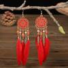 Boho Long Feather Dangle Women's Earrings Beach Long Tassel Beads Handmade Flower Enamel Earrings Bride Wedding Pendientes Mujer