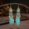 Boho Long Feather Dangle Women's Earrings Beach Long Tassel Beads Handmade Flower Enamel Earrings Bride Wedding Pendientes Mujer