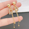 New Fashion Vintage Glossy Arc Bar Long Thread Tassel Drop Earrings for Women Gold Color Fashion Jewelry Hanging Pendientes