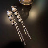 Long Dangle Earrings for Women 2024 Fashion Full Crystal Simulated Pearl Tassel Drop Earring Vintage Gold Color Brincos Jewelry