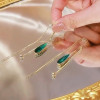 South Korea's New Long Green Drop Crystal Earstring Fashion Temperament Simple Tassel Earrings Women's Jewelry