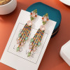 Women Long Tassel Earrings Celebrity Colored Zircon Crystal Girls Earring Dangle Green Wedding Bride Jewelry Free Shipping