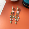Women Long Tassel Earrings Celebrity Colored Zircon Crystal Girls Earring Dangle Green Wedding Bride Jewelry Free Shipping