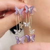 Korean Fashion Purple Crystal Butterfly Dangle Earrings for Women Long Tassel Earring Wedding Party Jewelry Gift Pendiente Mujer