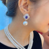 Elegant Big Round Pearl Drop Earrings for Women 14K White Gold Plated Dazzling Cubic Zirconia Dangle Earrings Party Ear Jewelry