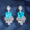925 Silver Color Paraiba Tourmaline Drop Earrings Female Romantic Heart Shape Gemstone Dangles Luxury Wedding Banquet Jewelry