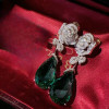 925 Silver Elegant Flower Green Earrings for Women Dazzling Cubic Zirconia Water Drop Long Dangles Luxury Wedding Bridal Jewelry