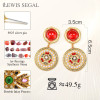 LEWIS SEGAL Small Ruby Dangle Earrings with Pearls for Women Medieval Style Elegant Party Fine Jewelry Round 18K Gold Plated