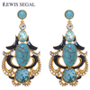 LEWIS SEGAL Turquoise with Rhinestones Dangle Earring for Women Girl Luxury Medieval Style Vintage Fine Jewelry 18K Gold Plated LEWIS SEGAL Turquoise with Rhinestones Dangle Earring for Women Girl Luxury Medieval Style Vintage Fine Jewelry 18K Gold Plated
