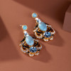 LEWIS SEGAL Turquoise with Rhinestones Dangle Earring for Women Girl Luxury Medieval Style Vintage Fine Jewelry 18K Gold Plated LEWIS SEGAL Turquoise with Rhinestones Dangle Earring for Women Girl Luxury Medieval Style Vintage Fine Jewelry 18K Gold Plated
