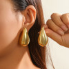 Vintage Glossy Waterdrop Dangle Earrings for Women Lightweight Hollow Thick Teardrop Gold Color Chunky Hoops Fashion Jewelry