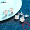 Trendy S925 Silver Natural Pearl Moissanite Earrings Women Jewelry Plated White Gold D Color Moissanite Stud Earrings