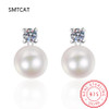 Trendy S925 Silver Natural Pearl Moissanite Earrings Women Jewelry Plated White Gold D Color Moissanite Stud Earrings
