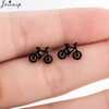Fashion Stainless Steel Geometric Earrings Black Small Star Moon Round Triangle Ear Studs for Women Men Hip Hop Ear Jewelry 2024