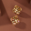 LEWIS SEGAL Champagne CZ Crystal Flower Stud Earrings for Women High End 18K Gold Medieval Retro Style Ear Jewelry