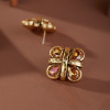 LEWIS SEGAL Champagne CZ Crystal Flower Stud Earrings for Women High End 18K Gold Medieval Retro Style Ear Jewelry