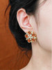 LEWIS SEGAL Champagne CZ Crystal Flower Stud Earrings for Women High End 18K Gold Medieval Retro Style Ear Jewelry