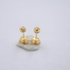 Real 18K Yellow Gold Stud Earrings For Women Female Carved Half Ball Mini Earrings Gift