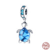 Fit Pandora 925 Original Bracelets Blue Zircon Owl Luminous Sea Turtle Octopus 925 Silver Charms Beads DIY Birthday Jewelry Gift
