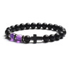 Fashion Religion Cross Men Women 8mm Natural Stone Tiger Eye & Black Matte Agates Bead Bracelet Elastic Bracelet Bangle Jewelry