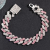 Punk Hiphop 14MM Cuban Chain Bracelet For Women Men Bling AAA 2 Row Rhinestone Prong Cuban Bracelets Couple Gifts Jewelry