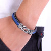TYO Geometric Stainless Steel Men's Leather Bracelet Hand-woven Magnetic Clasp Black Blue Leather Bangle Christmas Jewelry Gift