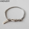 Evimi 925 Silver Color Double Hook Box Chain Bracelet Thai Punk Style Letter Couple For Women Men S-B319