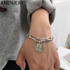 Evimi 925 Silver Color Portrait Coin Bracelet For Women Men Round Medal Thick Chain Jewelry Gifts S-B524
