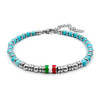 Runda Men’s Natural Stone Bracelet Turquoises Beads with Enamel Flag Stainless Steel Adjustable Size 22cm Handmade Bead Bracelet