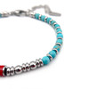 Runda Men’s Natural Stone Bracelet Turquoises Beads with Enamel Flag Stainless Steel Adjustable Size 22cm Handmade Bead Bracelet