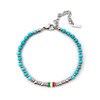 Runda Men’s Natural Stone Bracelet Turquoises Beads with Enamel Flag Stainless Steel Adjustable Size 22cm Handmade Bead Bracelet