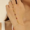 Colorful Zircon Crystal Link Chain Wrist Bracelet For Women Finger Ring Bracelets Trend Statement Jewelry