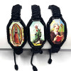 12Pieces Black thread St. Jude the Virgin Mary Reading old man drops oil wood chips double woven hand woven bracelet
