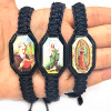 12Pieces Black thread St. Jude the Virgin Mary Reading old man drops oil wood chips double woven hand woven bracelet