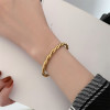 INS Stainless Steel Gold Color Rope Chain Open Bangle Bracelet for Women Thread Texture Cuff Bangle Waterproof Jewelry