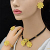 Ethiopian Arab Coin Jewelry Set For Women Wedding 24K Dubai Gold Color Black Rope Necklace/Earring/Bracelet/Ring Party Gift