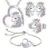 Gorgeous Unicorn Jewelry Set Cute Cartoon Style Unicorn Necklace Earrings Ring Bracelet Perfect Women’s Jewelry Christmas Gifts