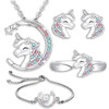 Gorgeous Unicorn Jewelry Set Cute Cartoon Style Unicorn Necklace Earrings Ring Bracelet Perfect Women’s Jewelry Christmas Gifts