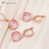 S&Z DESIGN New Fashion 585 Rose Gold Color Square Crystal Dangle Earrings Jewelry Sets For Women Pendant Necklace Gift