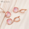 S&Z DESIGN New Fashion 585 Rose Gold Color Square Crystal Dangle Earrings Jewelry Sets For Women Pendant Necklace Gift