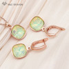 S&Z DESIGN New Fashion 585 Rose Gold Color Square Crystal Dangle Earrings Jewelry Sets For Women Pendant Necklace Gift